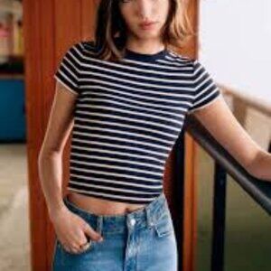 Sezane Camil T-Shirt Navy / Ecru